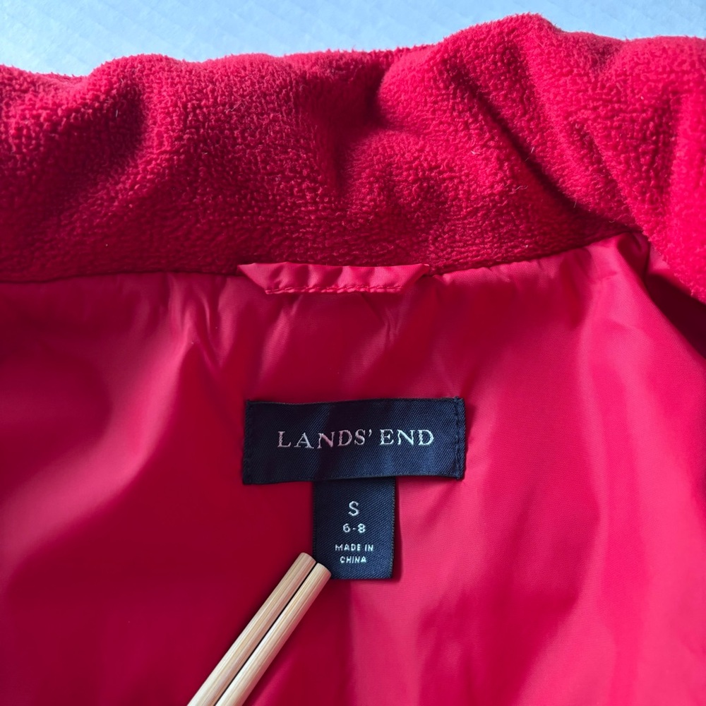Lands End Down Puffer Jacket Coat Red Zipper Pockets Womens Size S(6-8) LIKE NEW - Picture 4 of 12